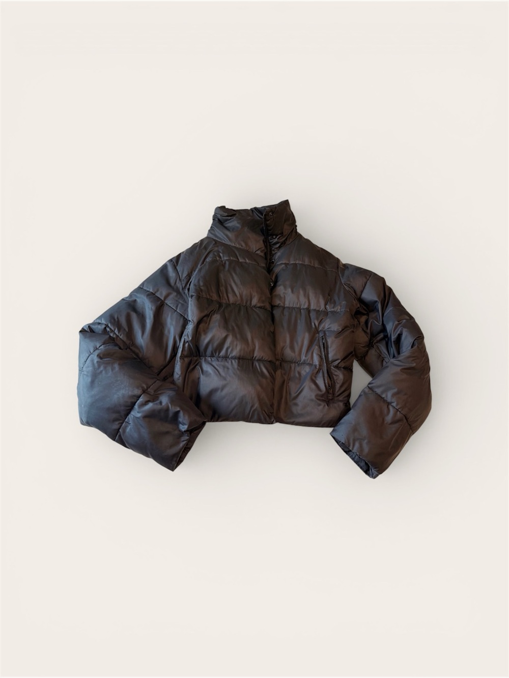 ALO Yoga Black Cropped Puffer Jacket with High Collar